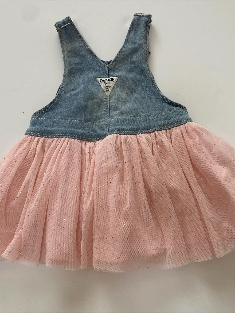 OshKosh B'gosh Denim Unicorn Overall Dress in Blue and Pink